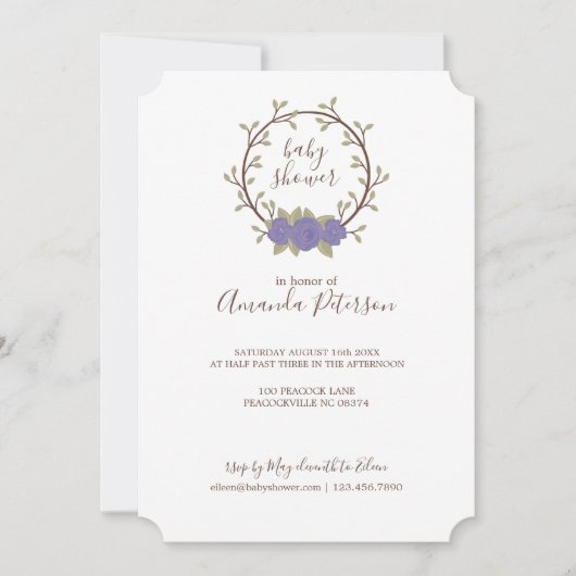 Cute Lila Floral Wreate Baby shower Kaart (Voorkant)