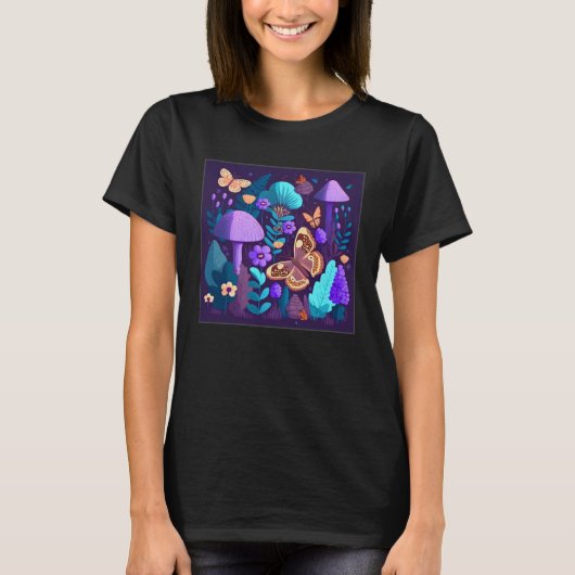 Cute Lilac Flower Butterfly Illustration Tree Wome T-shirt (Voorkant)