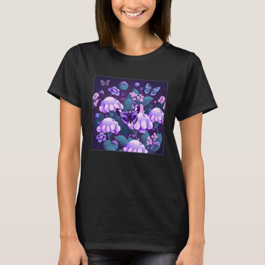Cute Lilac Flower Butterfly Illustration Tree Wome T-shirt (Voorkant)