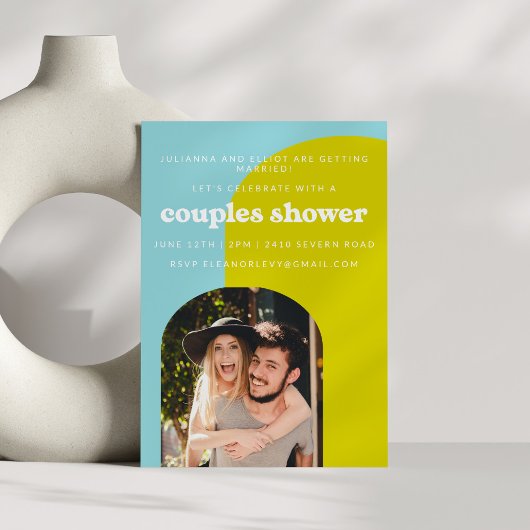 Cute Limoen Light Blue Retro Photo Couples Shower Kaart