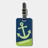Cute Limoen Polka Dot Anchor met Navy Custom Name Bagagelabel (Voorkant verticaal)