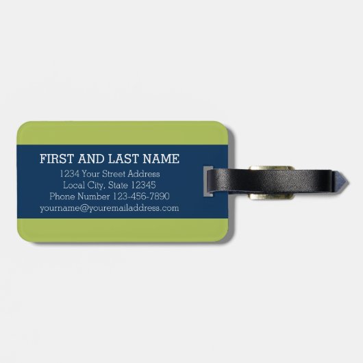 Cute Limoen Polka Dot Anchor met Navy Custom Name Bagagelabel (Achterkant horizontaal)