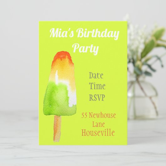 Cute limoen popsicle-block Summer girl Party Kaart (Staand voorkant)