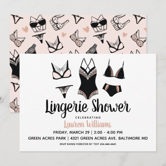 Cute Lingerie Bridal Bachelorette Invitation Kaart (Voorkant / Achterkant)