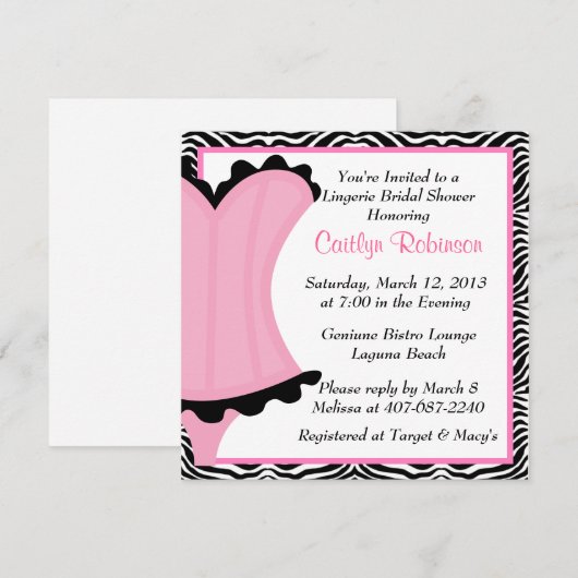 Cute Lingerie Bridal Shower Invitation Kaart (Voorkant / Achterkant)