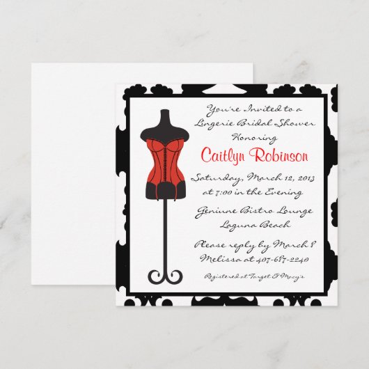 Cute Lingerie Bridal Shower Invitation Kaart (Voorkant / Achterkant)