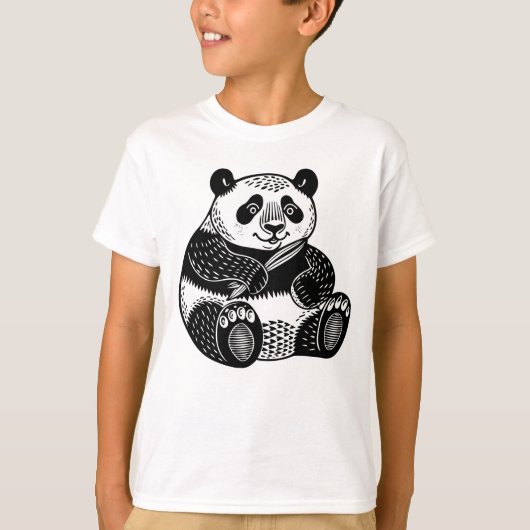 Cute Linocut Giant Panda Kids Tee T-shirt (Voorkant)