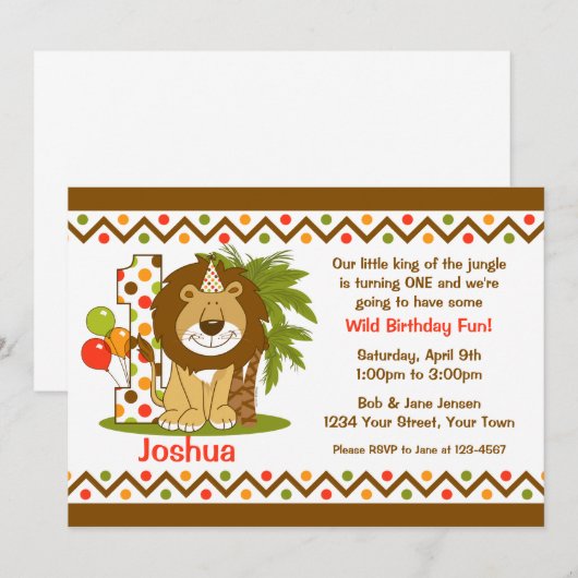 Cute Lion 1st Birthday Kaart (Voorkant / Achterkant)