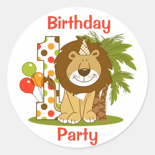 Cute Lion 1st Birthday Ronde Sticker (Voorkant)