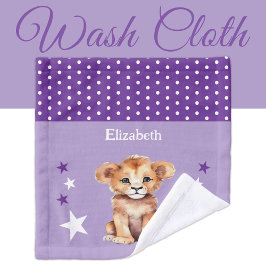 Cute lion add name polka dots stars purple washandje