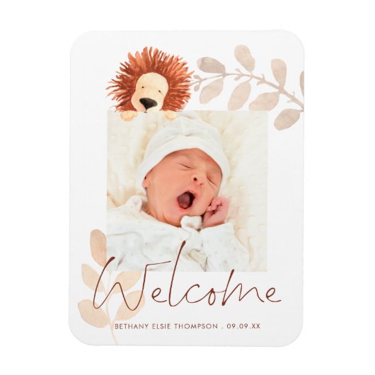 Cute Lion Baby Foto Keepomwille Birth Announding Magneet (Verticaal)