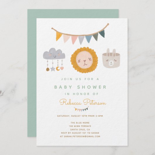 Cute Lion Baby shower Invitation Kaart (Voorkant / Achterkant)
