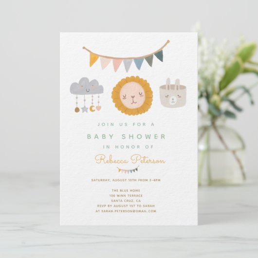 Cute Lion Baby shower Invitation Kaart (Staand voorkant)