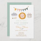 Cute Lion Baby shower Invitation Kaart (Voorkant / Achterkant)