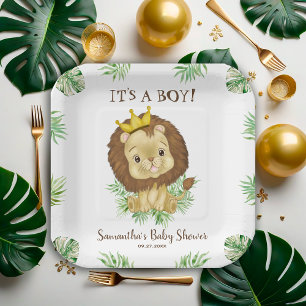 Cute Lion Baby shower Theme Waterverf Safari Papieren Bordje
