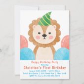 Cute Lion Balloons First Birthday Invitation (Voorkant)