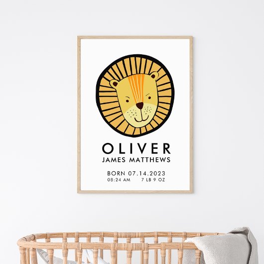 Cute Lion Birth Stats Poster