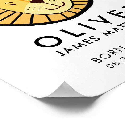 Cute Lion Birth Stats Poster (Hoek)