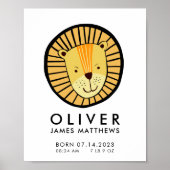 Cute Lion Birth Stats Poster (Voorkant)