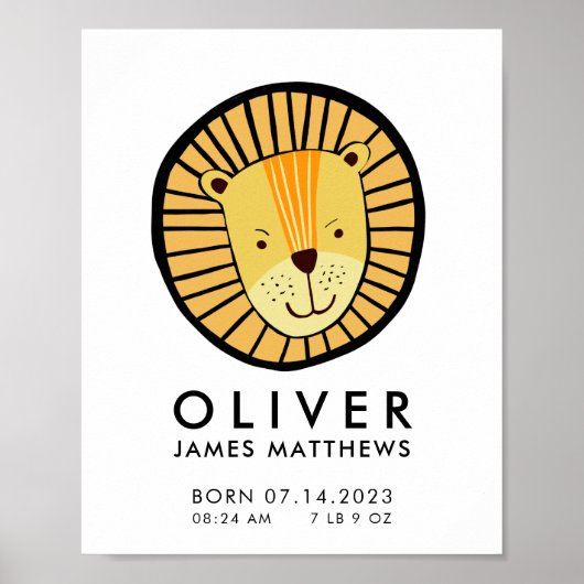 Cute Lion Birth Stats Poster (Voorkant)