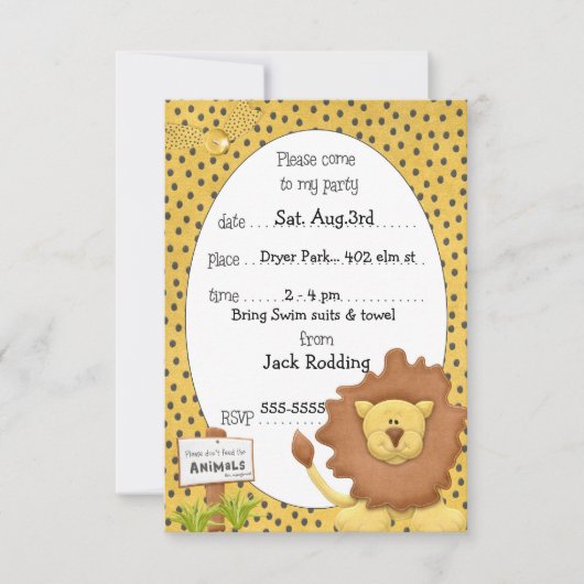 Cute Lion Birthday Party Kaart (Voorkant)