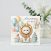 Cute Lion birthday Personalize Custom Kaart (Staand voorkant)