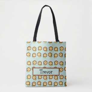 Cute lion blue patroon tote bag