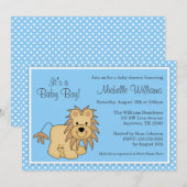 Cute Lion Blue Polka Dots Boy Baby shower Kaart (Voorkant / Achterkant)