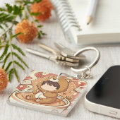 Cute Lion Boy Drinking Coffee Sleutelhanger (Voorkant Rechts)