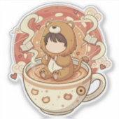 Cute Lion Boy Drinking Coffee Sticker (Voorkant)