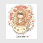 Cute Lion Boy Drinking Coffee Sticker (Vel)