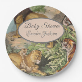 Cute Lion Cat oerwoud Dusty Blue Boyl Baby shower Papieren Bordje