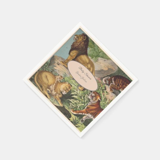 Cute Lion Cat oerwoud Dusty Blue Boyl Baby shower Servet (Hoek)