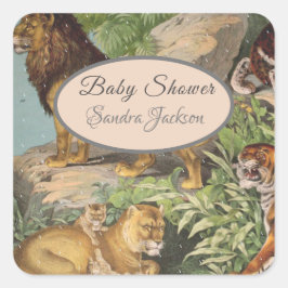 Cute Lion Cat oerwoud Dusty Blue Boyl Baby shower Vierkante Sticker