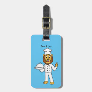 Cute lion chef cartoon illustratie bagagelabel