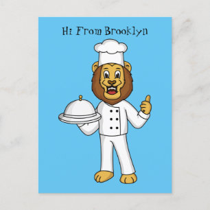 Cute lion chef cartoon illustratie briefkaart