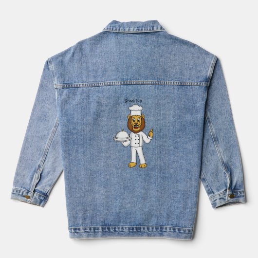 Cute lion chef cartoon illustratie denim jacket (Achterkant)