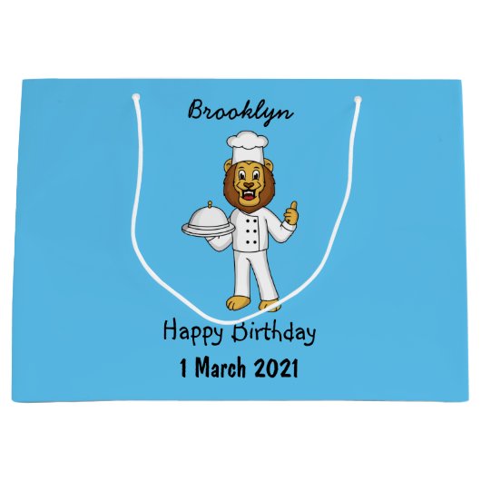 Cute lion chef cartoon illustratie groot cadeauzakje (Voorkant)