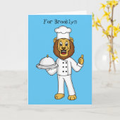 Cute lion chef cartoon illustratie kaart (Gele Bloem)