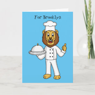 Cute lion chef cartoon illustratie kaart