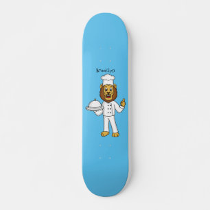 Cute lion chef cartoon illustratie persoonlijk skateboard