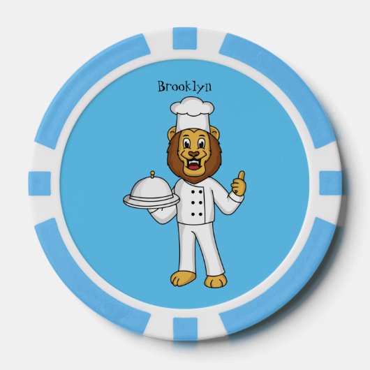 Cute lion chef cartoon illustratie poker chips (Voorkant)