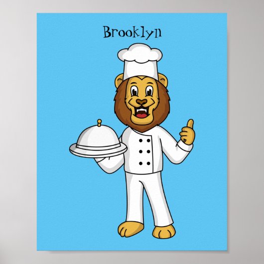 Cute lion chef cartoon illustratie poster (Voorkant)