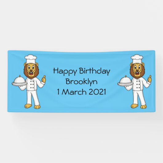 Cute lion chef cartoon illustratie spandoek (Horizontaal)