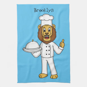 Cute lion chef cartoon illustratie theedoek