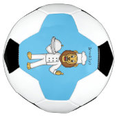 Cute lion chef cartoon illustratie voetbal (Gedraaid)