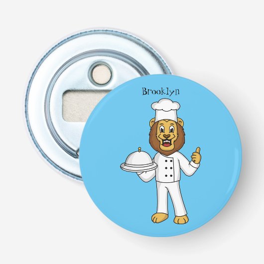 Cute lion chef cartoon illustration  button flesopener (Voorkant)