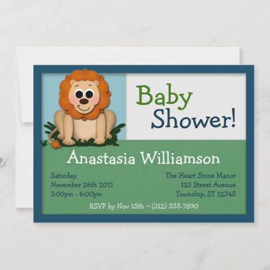 Cute Lion Colorful Baby Shower Invitations Kaart (Voorkant)