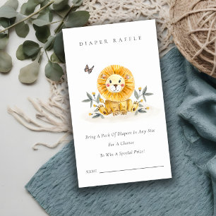 Cute Lion Cub Foliage Diaper Raffle Baby shower Informatiekaartje