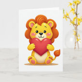 Cute Lion Cub Heart Card Kaart (Gele Bloem)
